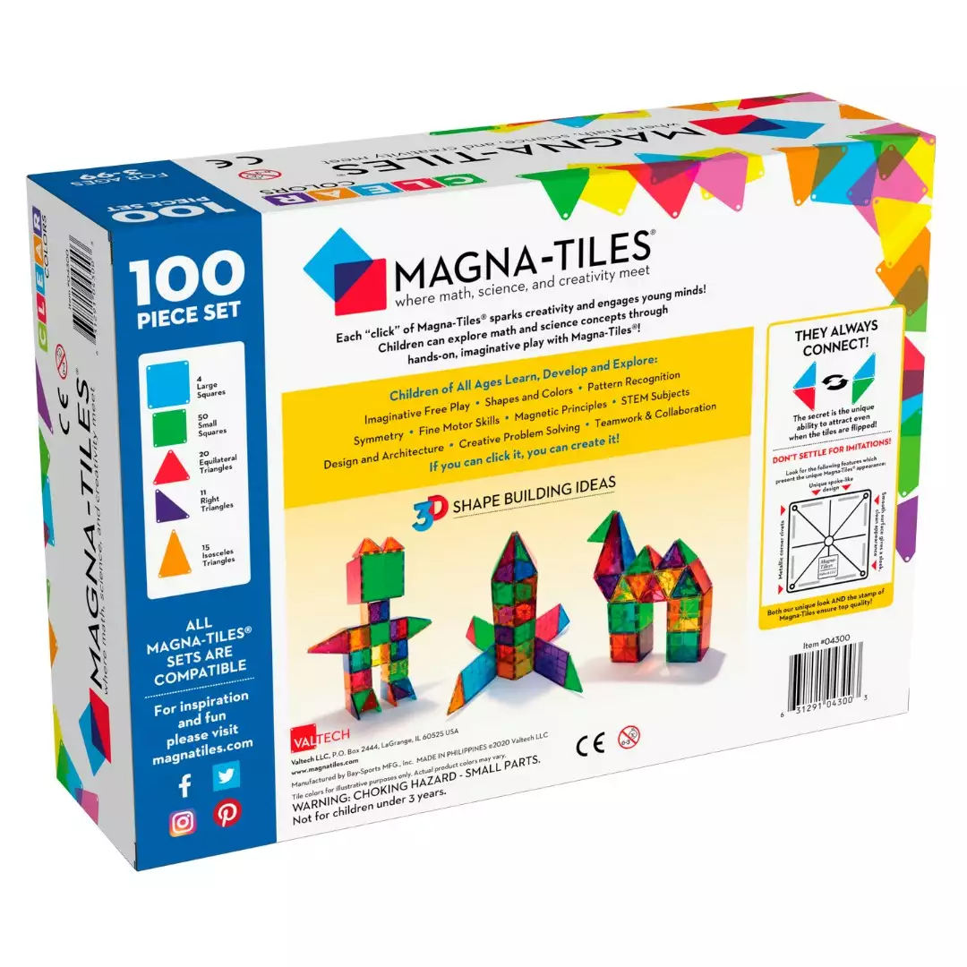 マグナタイルズ 200ピース Magna-Tiles CLEAR COLORS Valtech Magna-Tiles Clear Colors 32 szt. klocków