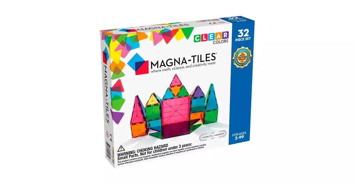 マグナタイルズ 200ピース Magna-Tiles CLEAR COLORS Valtech Magna-Tiles Clear Colors 32 szt. klocków